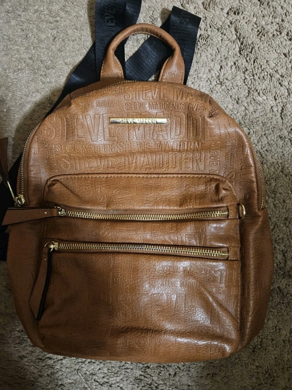 Steve Madden Brown Embossed Leather Backpack with Gold Hardware